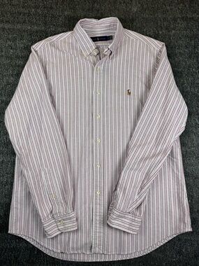Mens Pink & Blue Striped Ralph Lauren Oxford Button Up Longsleeve Shirt Large